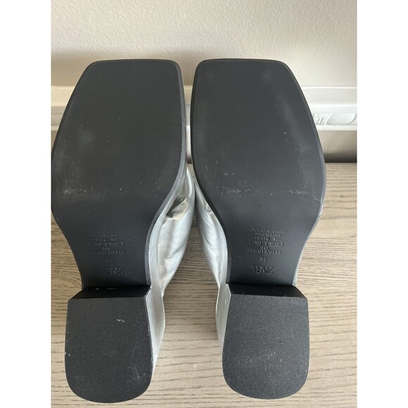 ZARA SILVER CHUNKY TOE POST LEATHER PLATFORM HEELED SANDALS Size 7.5 New - Picture 9 of 10